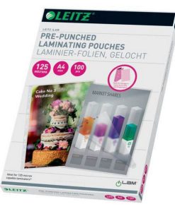 100 stabile LEITZ 33878 Laminierfolien glänzend, A4 mit Abheftrand