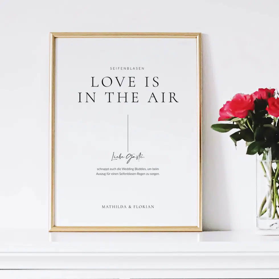 „Love is in the Air“ Schild für die Hochzeit – pure