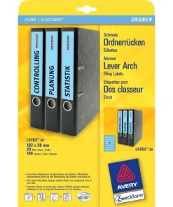 140 AVERY Zweckform L4763-20 Rückenschilder selbstklebend, blau, 38 x 192mm
